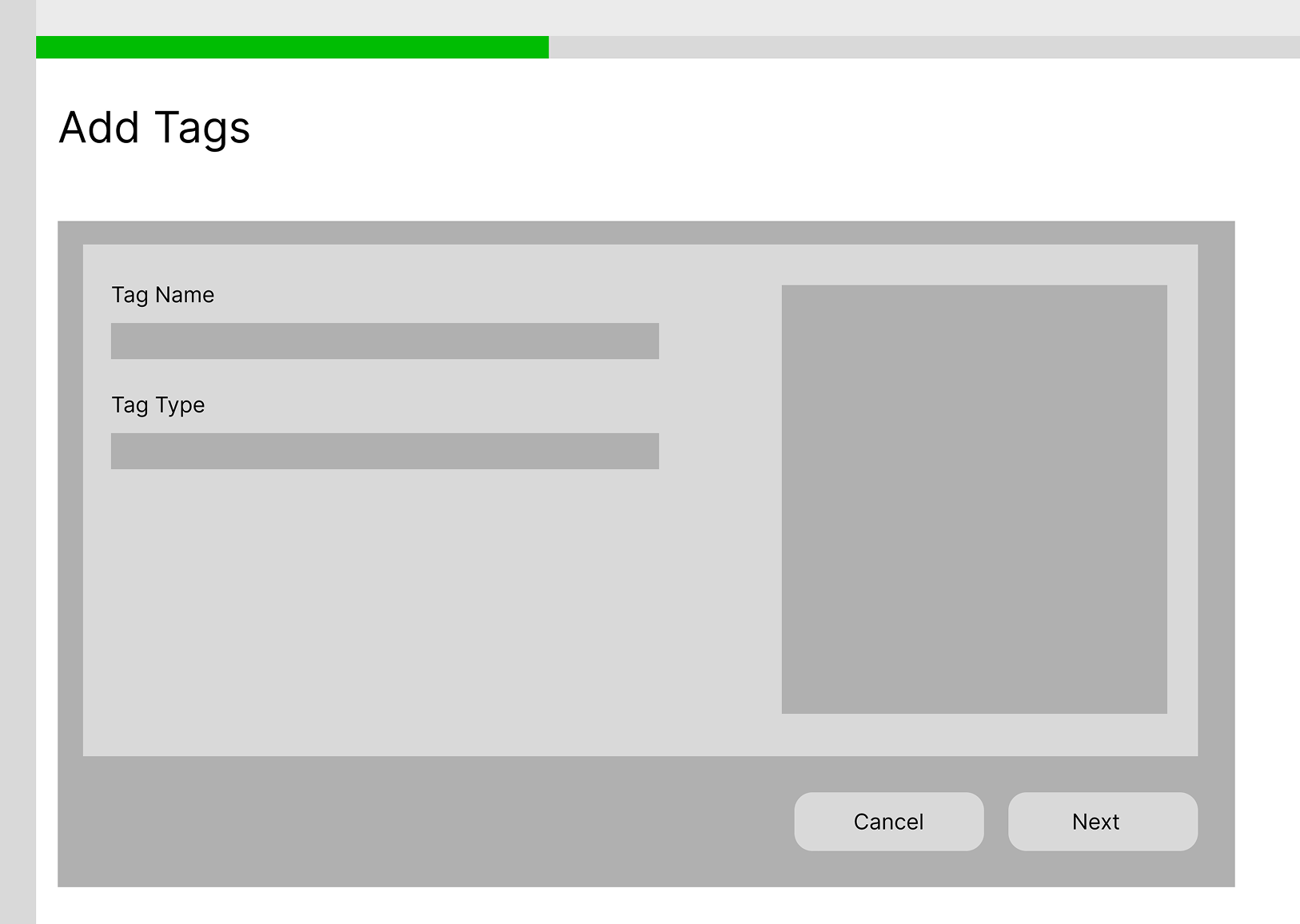 Tag creation interface wireframe